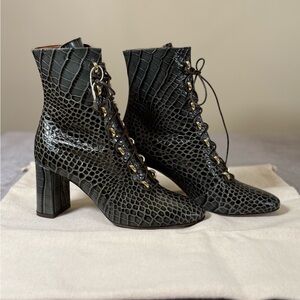 L’Autre Chose Croc Embossed Leather Lace-Up Ankle Boots
